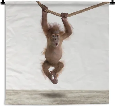 Produktbild von MuchoWow® Wandteppich Wandbehang Affe - Tiere - Kinder - Orang Utan - Jungen - Mädchen 120x120 cm Tapisserie Dekoration Wandtuch - Modern - Baumwollgewebe
