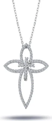 Immagine prodotto di Pendente con diamante taglio brillante Croce in Croce e catena in oro bianco 585