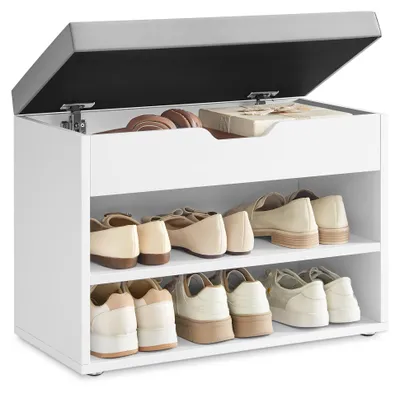 Image de VASAGLE, banc à chaussures avec coussin rembourré, 3 niveaux, 30 x 60 x 44 cm