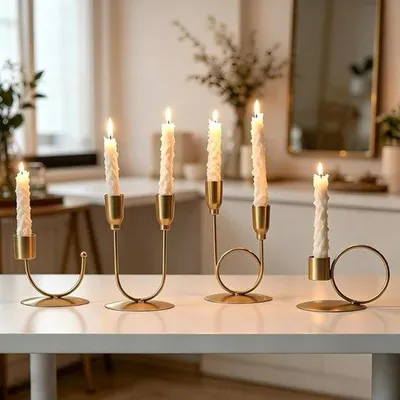 Image de Supports de bougies en métal vintage, parfaits pour les mariages, les inaugurations de maison et les décorations de Noël, lot de 4