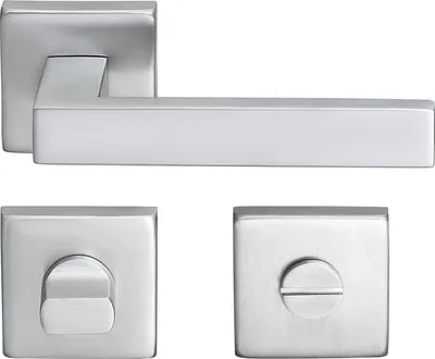 A set of door handles and escutcheons on a white background.