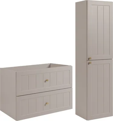 Produktbild von RODAN | Badezimmermöbel Set - 80 cm Schrank + 136 cm Hochschrank - Beige - Badmöbel Set - Badezimmerschränke