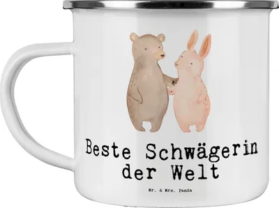 Produktbild von Mr. & Mrs. Panda Haferl Hase Beste Schwägerin der Welt - Weiß - Geschenk, Bruder, Reisebecher, Emaille Tasse, Frau, Pott, Familie, Geschenkidee, Kaffeepott, Teetasse