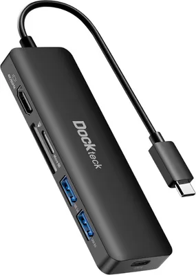Produktbild von Dockteck USB C Hub 4K 60Hz, 6 in 1 USB C Adapter mit 100W PD Power Delivery, 2 USB-3.0, SD/microSD für MacBook Pro, iPad Pro, XPS 13, Surface Pro 8
