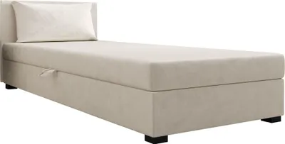 Produktbild von AURA SOFA Boxspringbett ROLAND 80x195 Komplett-Set mit Bonell Matratze, Polsterbett mit Bettkästen - Hellbeige, MONOLITH 02