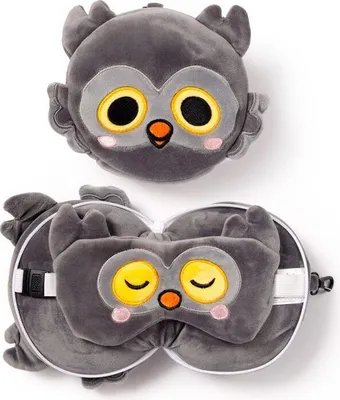 Produktbild von Nackenkissen Nackenhörnchen Reisekissen Augenmaske Plüsch Eule Relaxeazzz