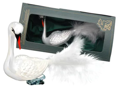 Produktbild von Krebs Glas Lauscha Weihnachtsbaumschmuck - Schwan Perlweiß - ca. 9cm - aus Glas - auf Clip