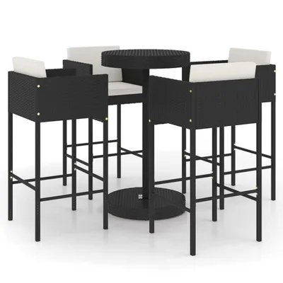 Obrázek produktu pro vidaXL 5dílný zahradní barový set s polštáři Poly ratan Black