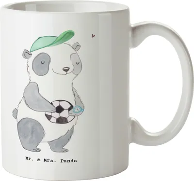 Produktbild von Mr. & Mrs. Panda Pott Fußballtrainer Herz - Weiß - Geschenk, Fußballspiel, Glücksbringer, Becher, Kaffeebecher, Kaffeetasse, bedruckt, haferl, Teepott