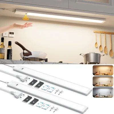 Immagine prodotto di Kit di illuminazione per cucina - Lampade a LED sottopensile - Illuminazione per mobili - Sensore a contatto - 2 pezzi da 41 cm - Bianco