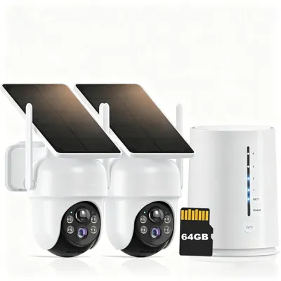 Produktbild von Solarpanel x2 mit Home Hub, 2K 4MP Akku Überwachungskamera Set, 5/2,4 GHz WiFi, 360° Schwenkbar, Nachtsicht, mit 64GB SD-Karte