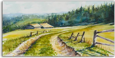 Produktbild von Coloray Glasbild 140x70  Wandbild Glasbilder Kunst ländliche Landschaft grüne Wiese