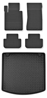 Productafbeelding van Rubberen automatten + kofferbakmat voor BMW Seria 5 E61 2003-2010 (stationwagen) – 5-delig, zwart, op maat – Wielganizator Semi-Universal