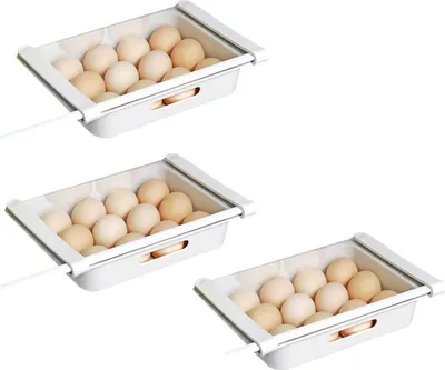 Image de lot de 3 bacs à œufs pour réfrigérateur Plateau à œufs Organiseur pour réfrigérateur pour 12 œufs 26x18x5cm Complément de bac à œufs Tiroir pour le réfrigérateur Boîte de conservation des fruits Compartiment réfrigéré Bac coulissant transparent