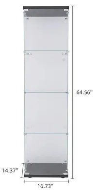 Image de Vitrine en verre - Vitrine haute - Porte vitrée - Plusieurs étagères - Style minimaliste moderne - À monter soi-même - Noir sans LED