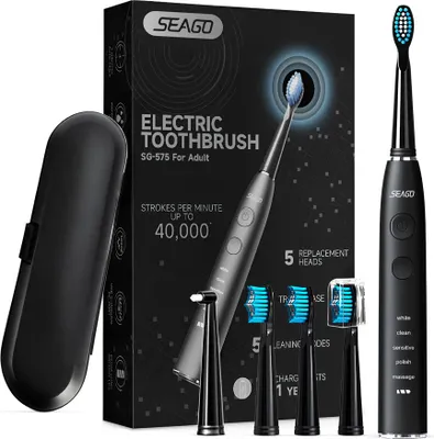 Produktbild von Elektrische Schallzahnbürste, Waterproof Toothbrush, USB Rechargeable, 5 Modes 5 Toothbrush Heads 1 Travel Case Tooth Cleaning