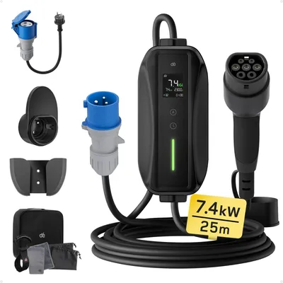 Zdjęcie produktu dla Kabel do ładowania samochodów elektrycznych, 7,4 kW, z wtykiem typu 2 i długością 25 metrów