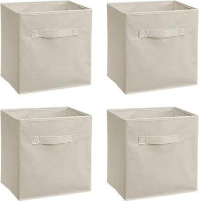 Image de Boîtes de rangement en tissu avec poignée, lot de 4, 28 x 28 x 28 cm, beige