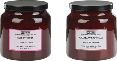 Produktbild von BELIANI Duftkerze 2er Set Braun Sojawachs mit Baumwolldocht im Glas mit Deckel Duftnoten: Süßwein Rosmarin und Lavendel Geschenkset