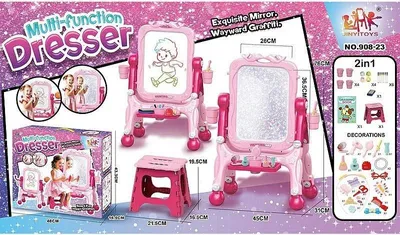 Produktbild von Kinderschminktisch mit Schreibtafel, drehbarem Spiegel und Stuhl