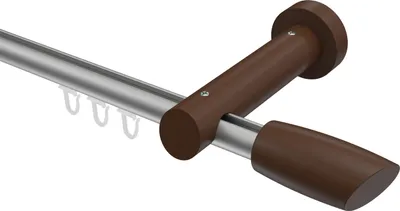 Produktbild von Interdeco Innenlaufstange / Gardinenstange mit Innenlauf Silbergrau / Nussbaum lackiert, Typ Talent Etta (Ellipse Schräge), 20 mm Ø 1-läufig, 240 cm