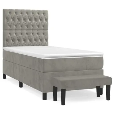 Obrázek produktu pro vidaXL Postel Boxspring s matrací Light Grey 90x190 cm Velvet