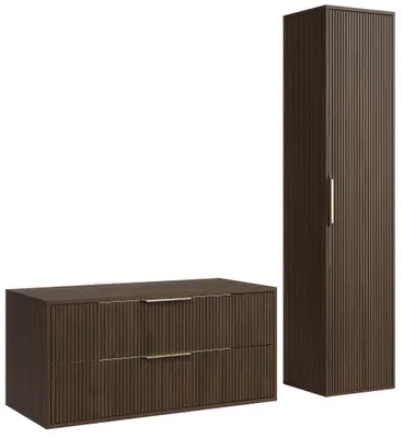 Produktbild von Badplaats Waschbeckenunterschrank Rimini 100 x 46 cm Walnuss Braun - Hängender Badezimmerschrank mit 2 Schubladen und Hochschrank