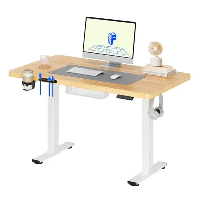Produktbild von FLEXISPOT QE1 Höhenverstellbarer Schreibtisch, EINTEILIGE TISCHPLATTE, 4 Speicherplätzen, Haken und Kabelmanagement, 70kg Tragkraft, 110x54cm (Ahorn)