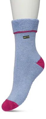 Produktbild von Bonnie Doon Haussocken mit Anti-Rutsch-Sohle für Damen, Blau/Rosa, Größe 36/42 – Warme Haussocken – Frotteefutter – Sehr weiche Wintersocken – Bequeme Haussocken – Nicht einengend – Glatte Nähte – Baumwolle – Jeans Heather/Rose Violet – BP211124.254