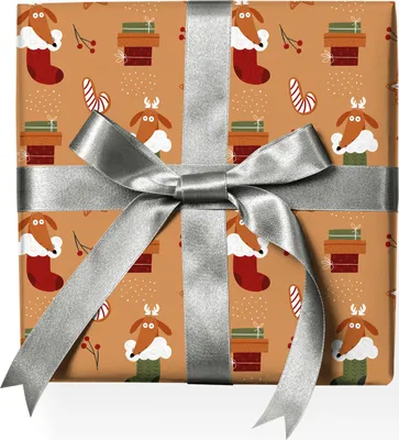 Produktbild von Komisches Hunde Weihnachts Geschenkpapier mit Weihnachts Hund und Gebäck Muster  - G22157, 32 x 48cm