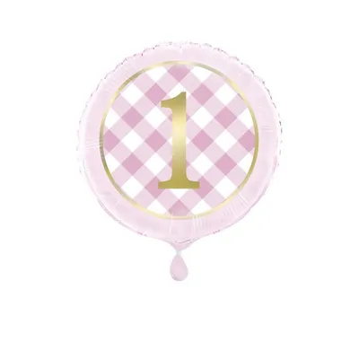 Produktbild von Unique Party - Vichykaro - Folienballon, 1. Geburtstag - Folie SG22671 (Einheitsgröße) (Pink)