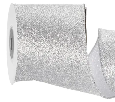 Glitzerband mit Drahtkante, 6,3 cm x 12,5 m, silber