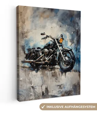 Produktbild von MuchoWow® - Leinwandbilder - Motorrad - Fahrrad - Blau - Pastell - Weiß, Wandbild, Wanddeko Bilder Wohnzimmer, 30x40cm