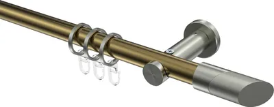 Produktbild von Interdeco Gardinenstange / Vorhangstange Messing Antik / Edelstahl-Optik, Typ Platon Verano (Schräge), 20 mm Ø 1-läufig, 260 cm