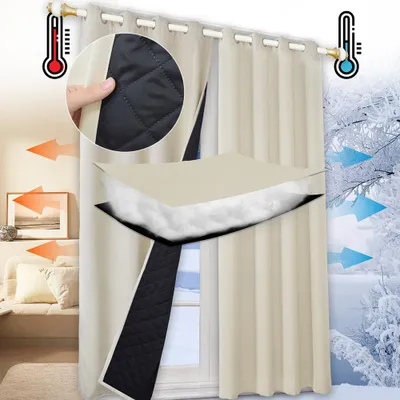 Produktbild von 1x 100% Verdunkelung Thermo Vorhänge Beige Blickdicht Verdunkelungsvorhang mit Ösen Einfarbige, 132*244cm