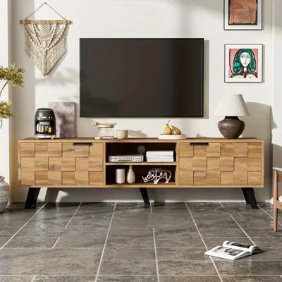 Obrázok produktu pre Moderná TV skrinka – TV komoda – Nábytok do obývačky – Šírka 160 cm – 2 dvierka a 2 otvorené priehradky – Elegantný dizajn
