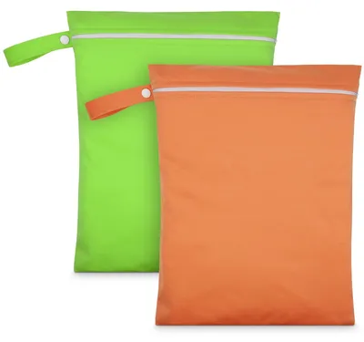 Produktbild von Wasserdichte Nasstasche Wäschebeutel Badetasche - Wiederverwendbar mit Griff - 2 Stück - 30 x 40 cm - Grün und Orange - Für Badebekleidung und Sport