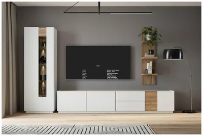 Wohnwand LEWISVILLE Wohnzimmer 3-tlg Optik Secret Grey / Valencia Oak