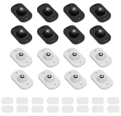 Produktbild von 16 selbstklebende Mini-Rollen (360° drehbar) für Möbel, Haushaltsgeräte und Mülleimer, schwarz und weiß