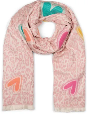 Produktbild von styleBREAKER Damen Schal mit Leopardenmuster und Herz-Stickerei – Weicher, warmer und r Schal mit Fransen 01017164