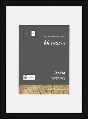 Produktbild von nielsen Holz Bilderrahmen Skava Schwarz, 21,0 x 29,7 cm (A4) - mit Passepartout 15x20 cm