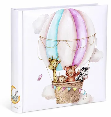 Produktbild von Cat & Bears Fotoalbum 30x30 cm 100 weiße Seiten Baby Kinder Foto Album Fotobuch - Farbe: Zoo on Ballon