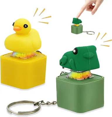 Produktbild von Fidget Schlüsselanhänger 2 Stück, Ente und Frosch, mit Licht, für Stressabbau