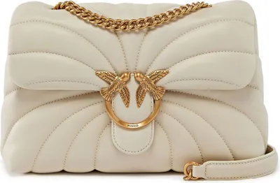 Produktbild von PINKO Leder Umhängetasche Schultertasche Love Puff Classic CL Sheep Nappa Quilt White - Antique Gold creme