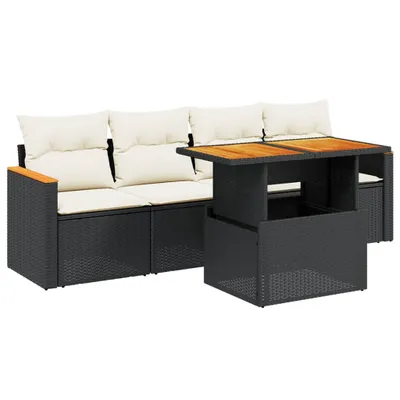 Produktbild von vidaXL 5-tlg. Garten-Sofagarnitur mit Kissen Schwarz Poly Rattan