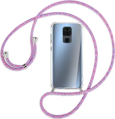 Produktbild von Handykette Backcover-Schutzhülle mit Band (Metall silberfarben) für Xiaomi Redmi Note 9 / 10X 4G - lila/rosa/blau