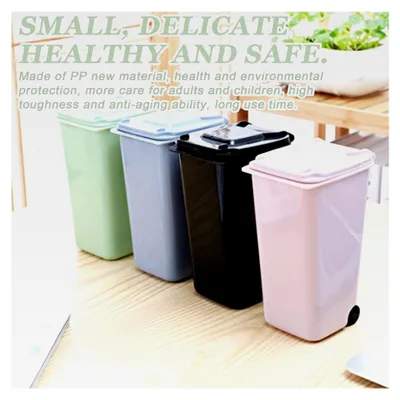 Produktbild von 4 Stück Tischmülleimer mit Deckel 1,2L, Plastik Tischmülltonne mit Schwingdeckel und Rädern, Mini Abfalleimer für Büro, Frisiertisch, Schlafzimmer