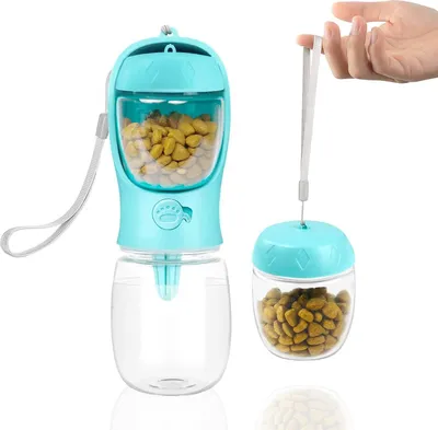 Produktbild von Nepfaivy Trinkflasche Wasserflasche Hunde für Unterwegs - 350ml Auslaufsichere Hundetrinkflasche mit 150ml Futterbehälter, Tragbare Hundeflasche Unterwegs für Kleine Hunde zum Wandern und Reisen