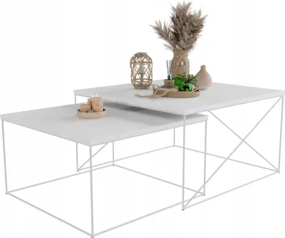 Zdjęcie produktu dla Zestaw Kwadratowych Stolików Kawowych 2w1 Salon Loft Biały+Biały Mat
