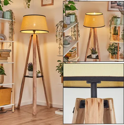 Produktbild von Tamarispa Stehlampe aus Holz/Metall/Papiergeflecht in Natur/Schwarz/Beige